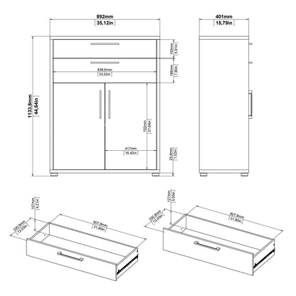 Prima Bookcase 3 Shelves with 2 Drawers 2 Doors in Oak