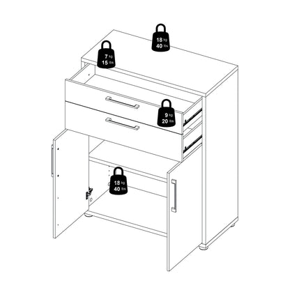 Prima Bookcase 1 Shelf With 2 Drawers 2 Doors In White
