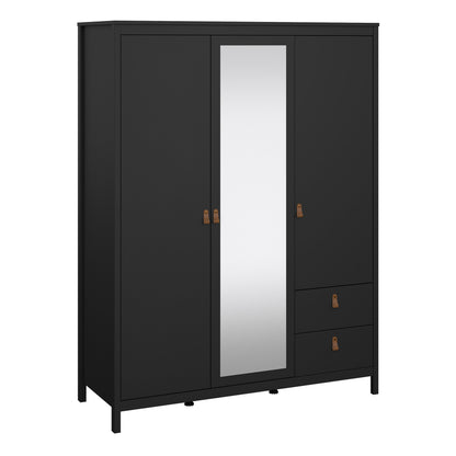 Barcelona Wardrobe with 2 Doors 1 Mirror Door 2 Drawers in Matt Black