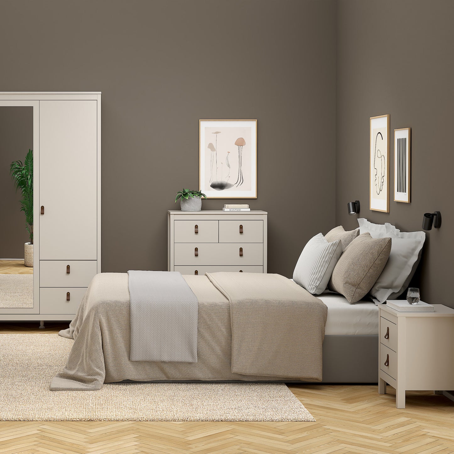 Barcelona Bedside Table 2 Drawers in Cashmere