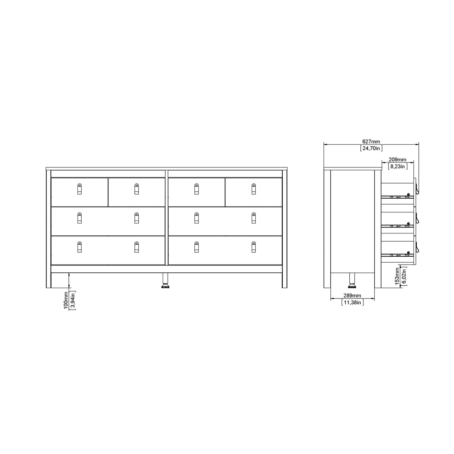 Barcelona Double Dresser 4+4 Drawers in Jackson Hickory Oak