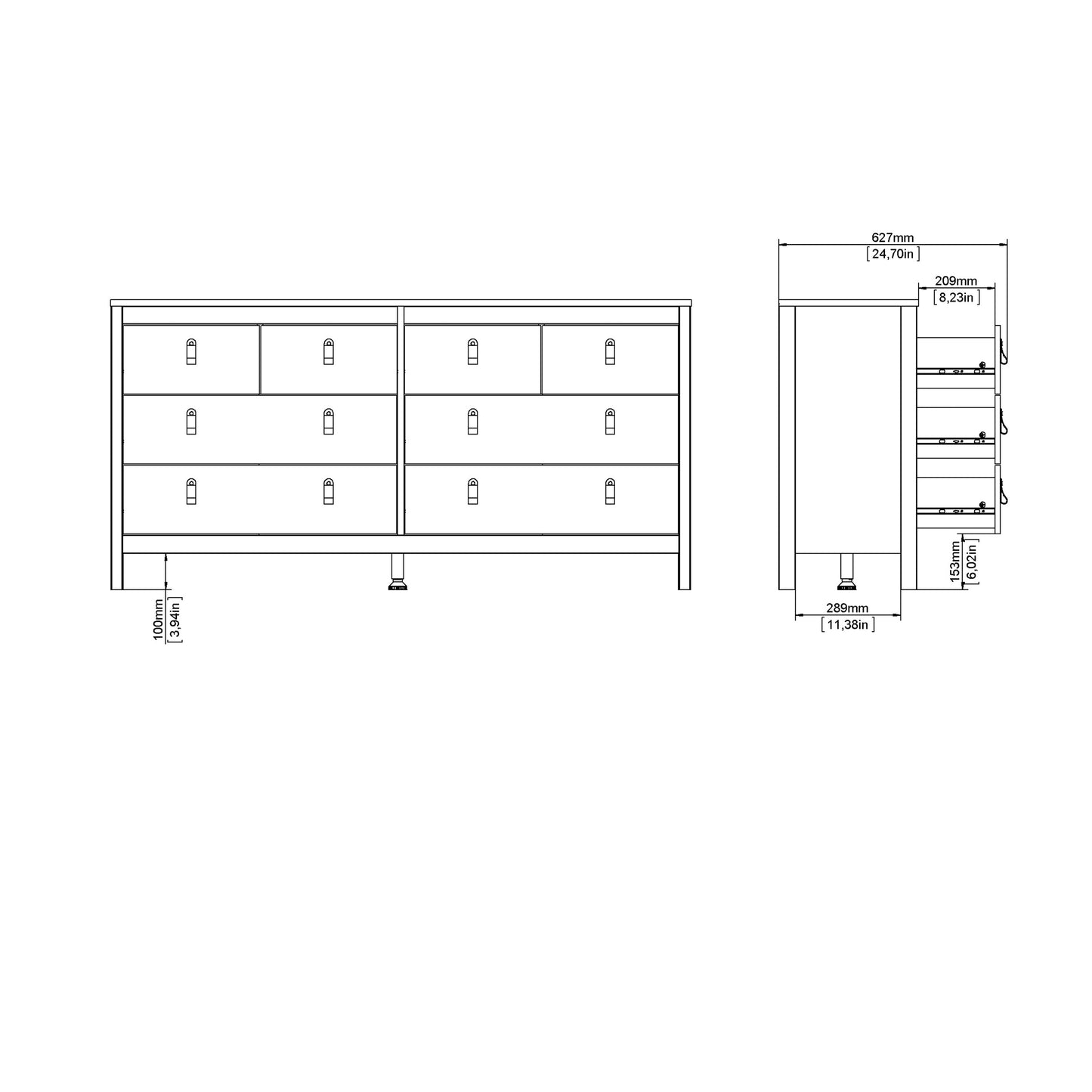 Barcelona Double Dresser 4+4 Drawers in Cashmere