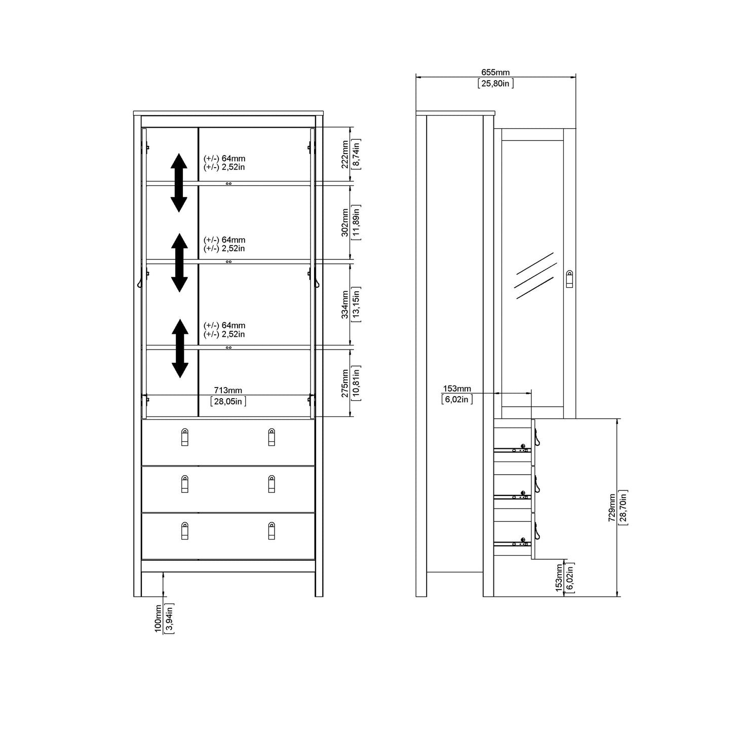Barcelona China Cabinet 2 Doors with Glass + 3 Drawers in Jackson Hickory Oak