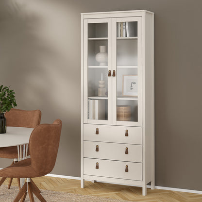 Barcelona China Cabinet 2 Glass Doors with 3 Drawers in Cashmere