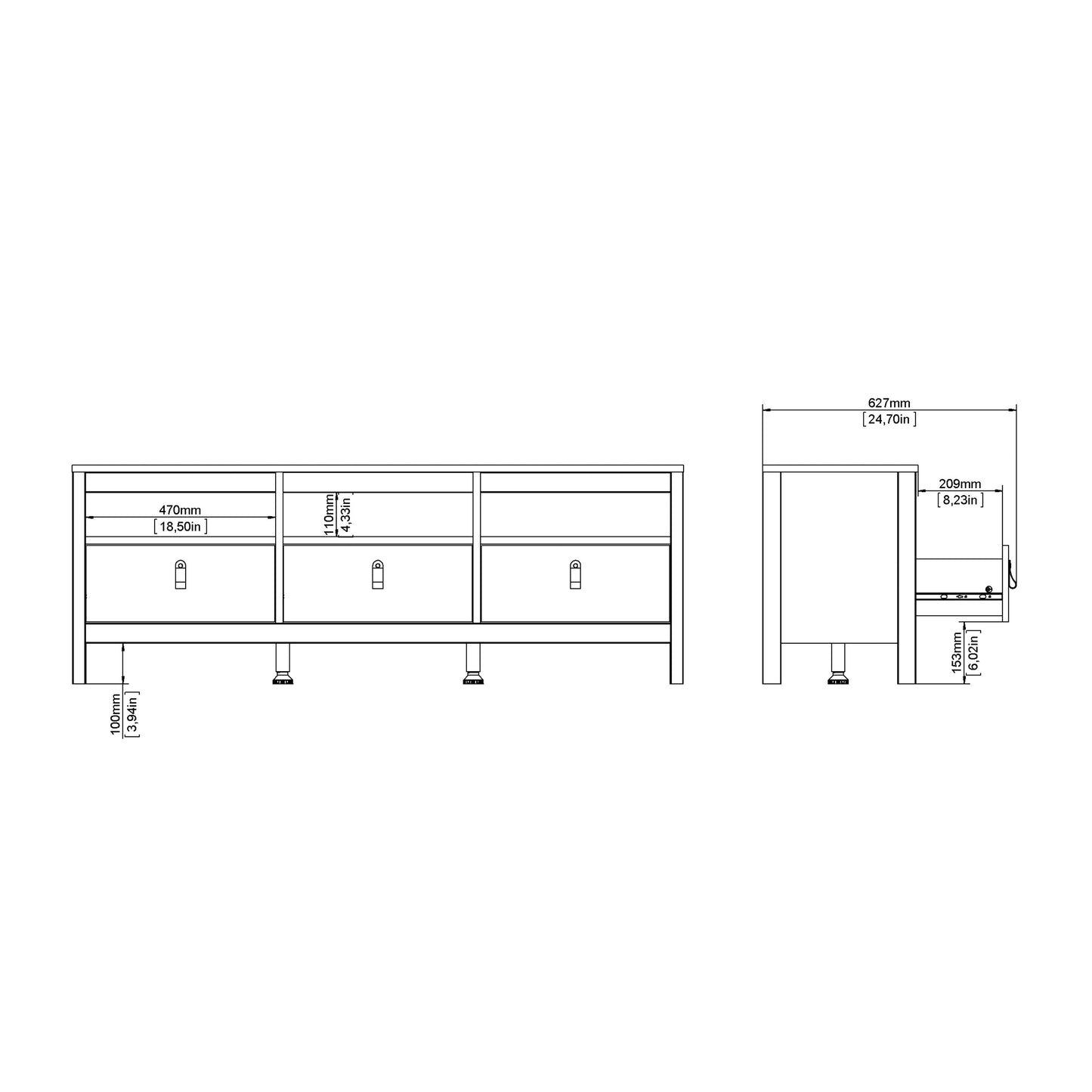 Barcelona TV Unit 3 Drawers in Jackson Hickory Oak