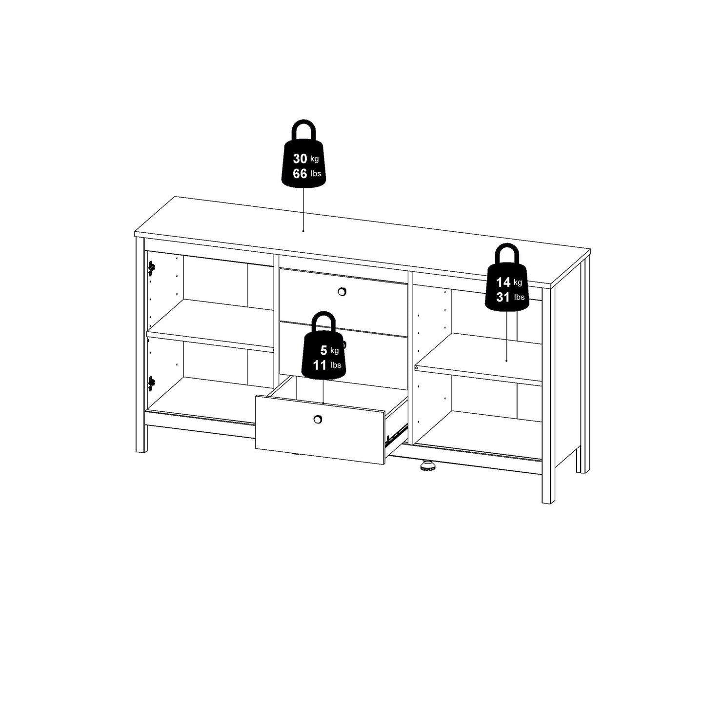 Barcelona Sideboard 2 Doors 3 Drawers in Matt Black