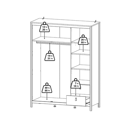 Madrid Wardrobe with 2 Doors 1 Mirror Door 2 Drawers White