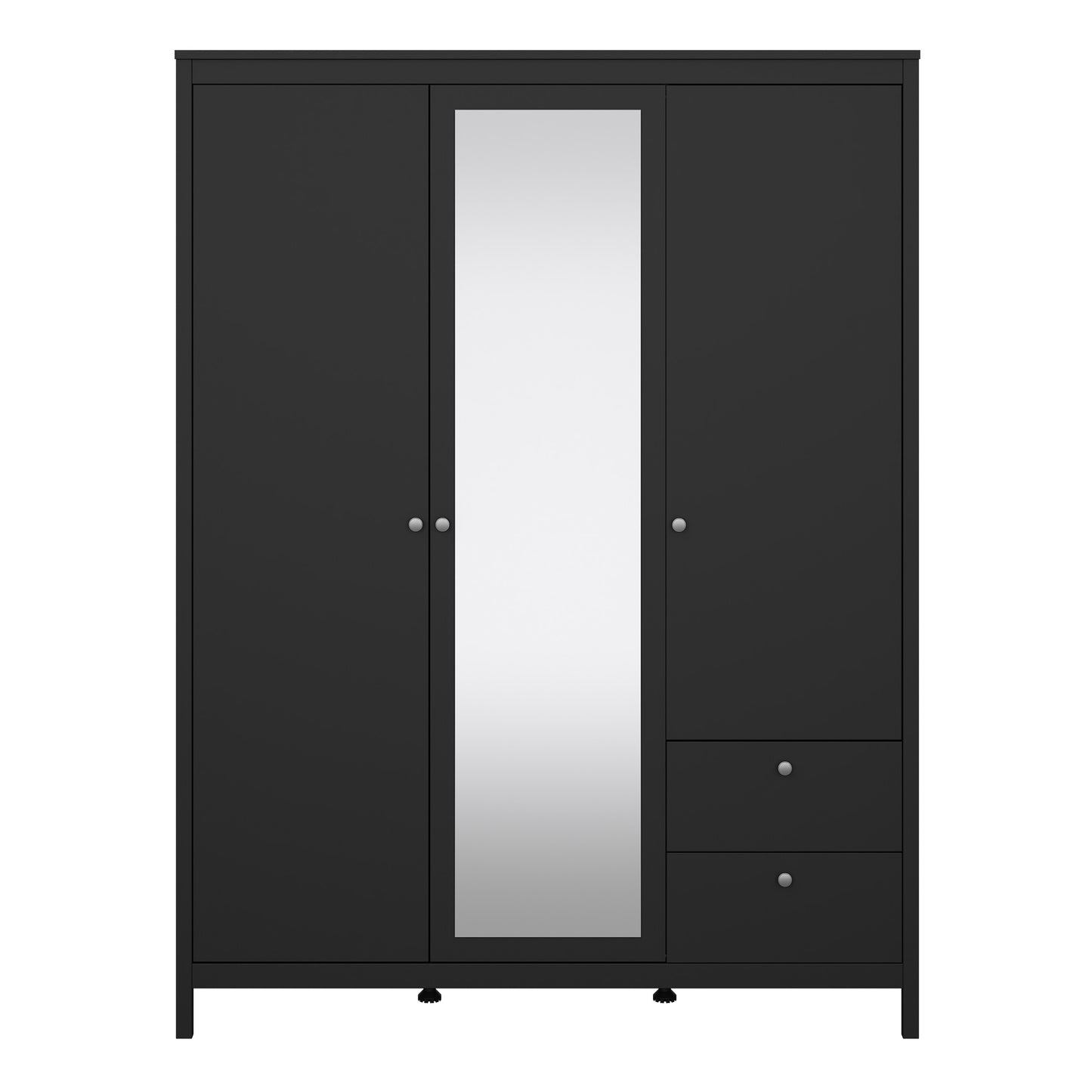 Madrid Wardrobe with 2 Doors 1 Mirror Door 2 Drawers Matt Black