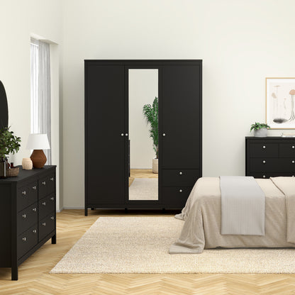 Madrid Wardrobe with 2 Doors 1 Mirror Door 2 Drawers Matt Black