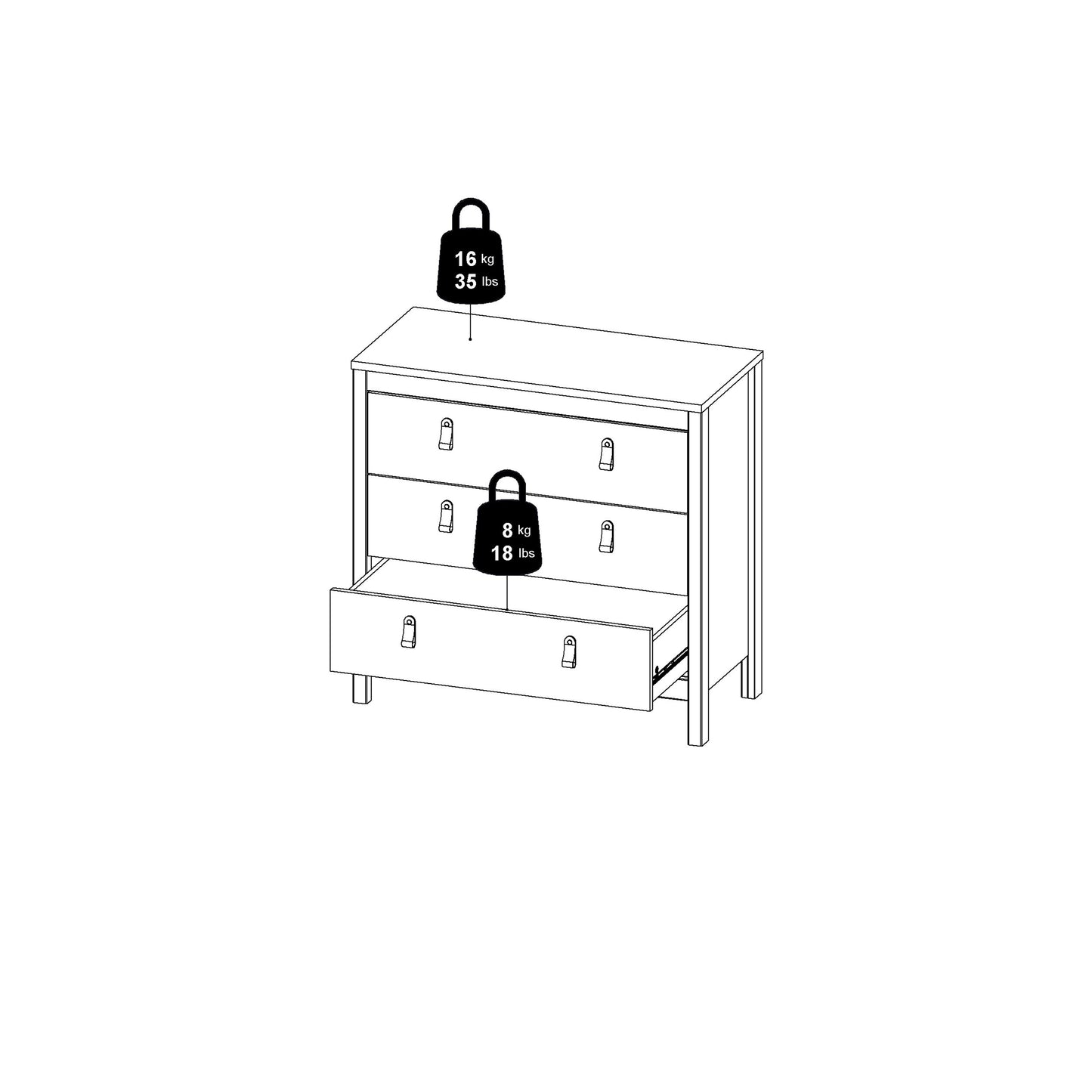 Madrid Chest 3 Drawers in Cashmere
