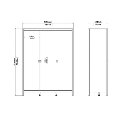 Madrid Wardrobe with 3 Doors in Matt Black
