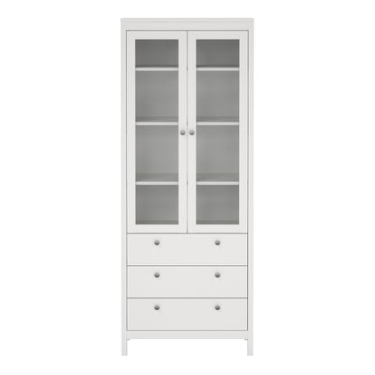 Madrid China Cabinet 2 Glass Doors with 3 Drawers in White