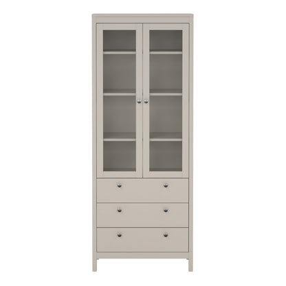 Madrid China Cabinet 2 Glass Doors with 3 Drawers in Cashmere