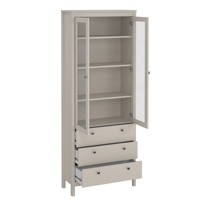 Madrid China Cabinet 2 Glass Doors with 3 Drawers in Cashmere