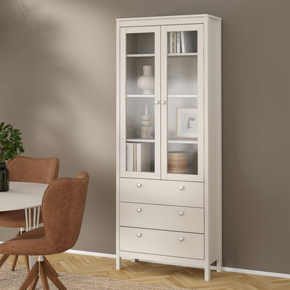 Madrid China Cabinet 2 Glass Doors with 3 Drawers in Cashmere