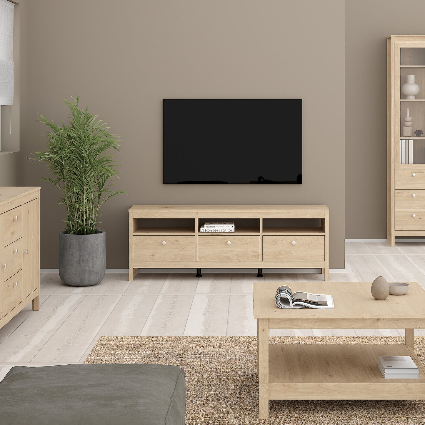 Madrid TV Unit 3 Drawers in Jackson Hickory Oak
