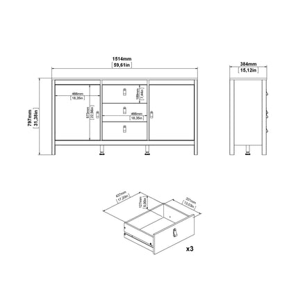Madrid Sideboard 2 Doors + 3 Drawers in Cashmere