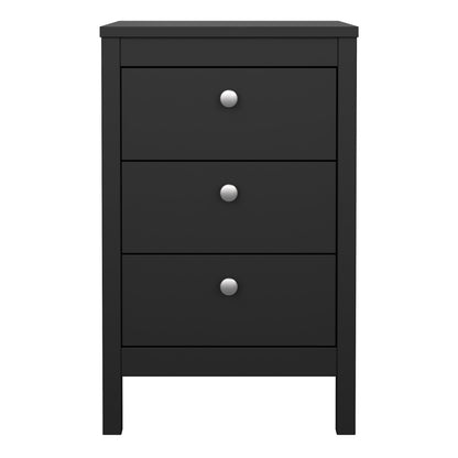 Madrid Bedside Table 3 Drawers in Matt Black