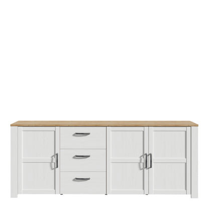 Bohol 3 Door 3 Drawer Large Sideboard in Riviera Oak/White