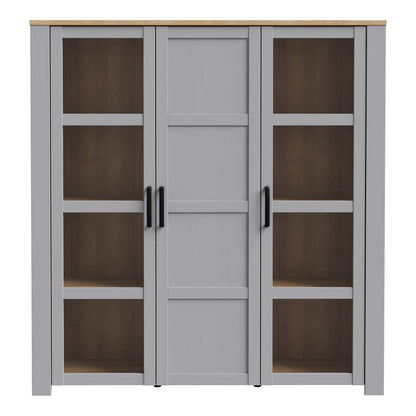 Bohol 3 Door Large Display Cabinet in Riviera Oak/Grey Oak