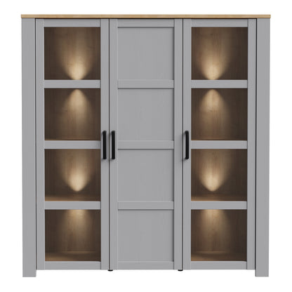 Bohol Large Display Cabinet inc. 4x LED Lights in Riviera Oak/Grey Oak