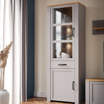 Bohol Narrow Display Cabinet inc. 2x LED Lights in Riviera Oak/Grey Oak