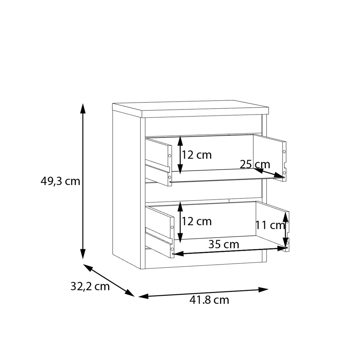 Edmore 2 Drawer Bedside Table in Mauvella Oak