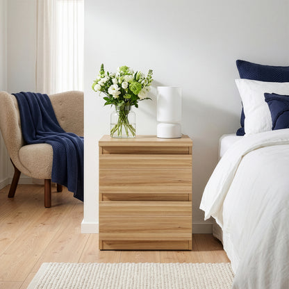 Edmore 2 Drawer Bedside Table in Mauvella Oak