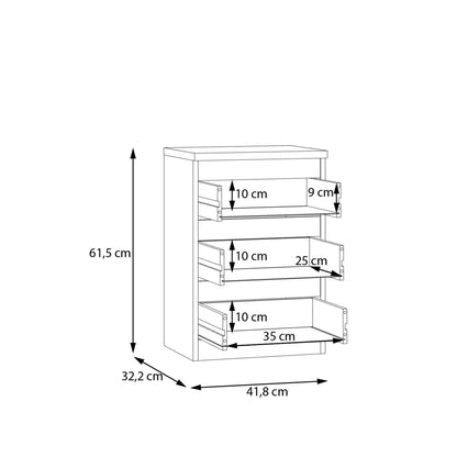 Edmore 3 Drawer Bedside Chest in White