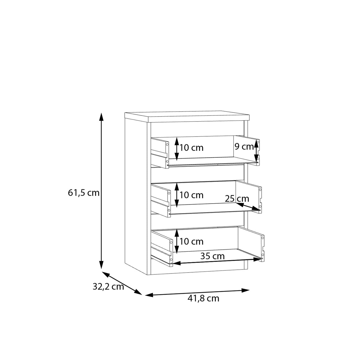 Edmore 3 Drawer Bedside Chest in Sage Green