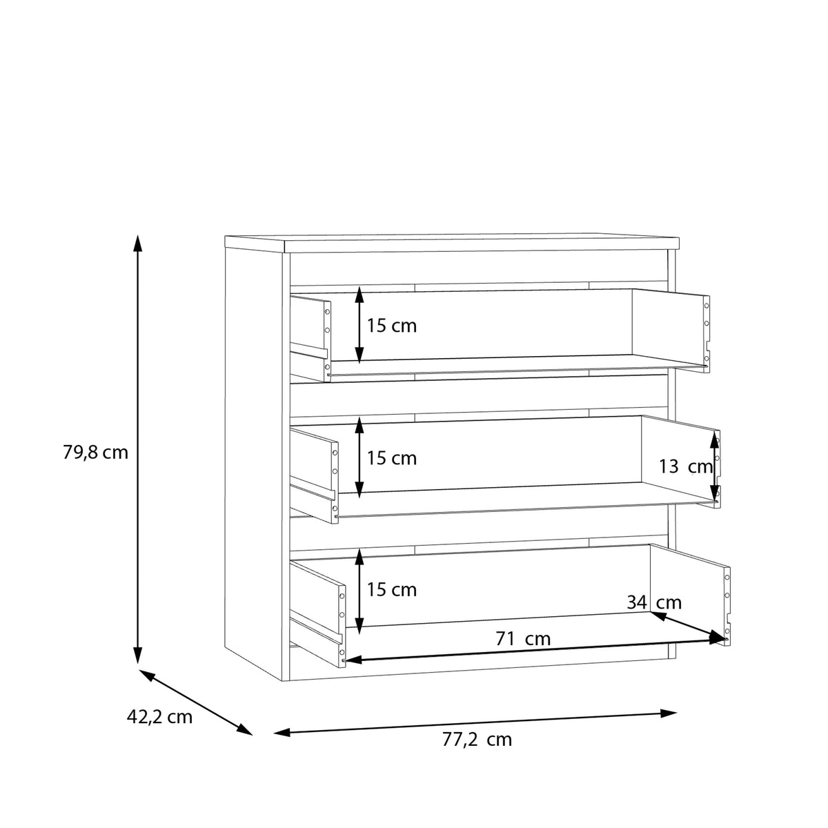 Edmore 3 Drawer Chest in Mauvella Oak