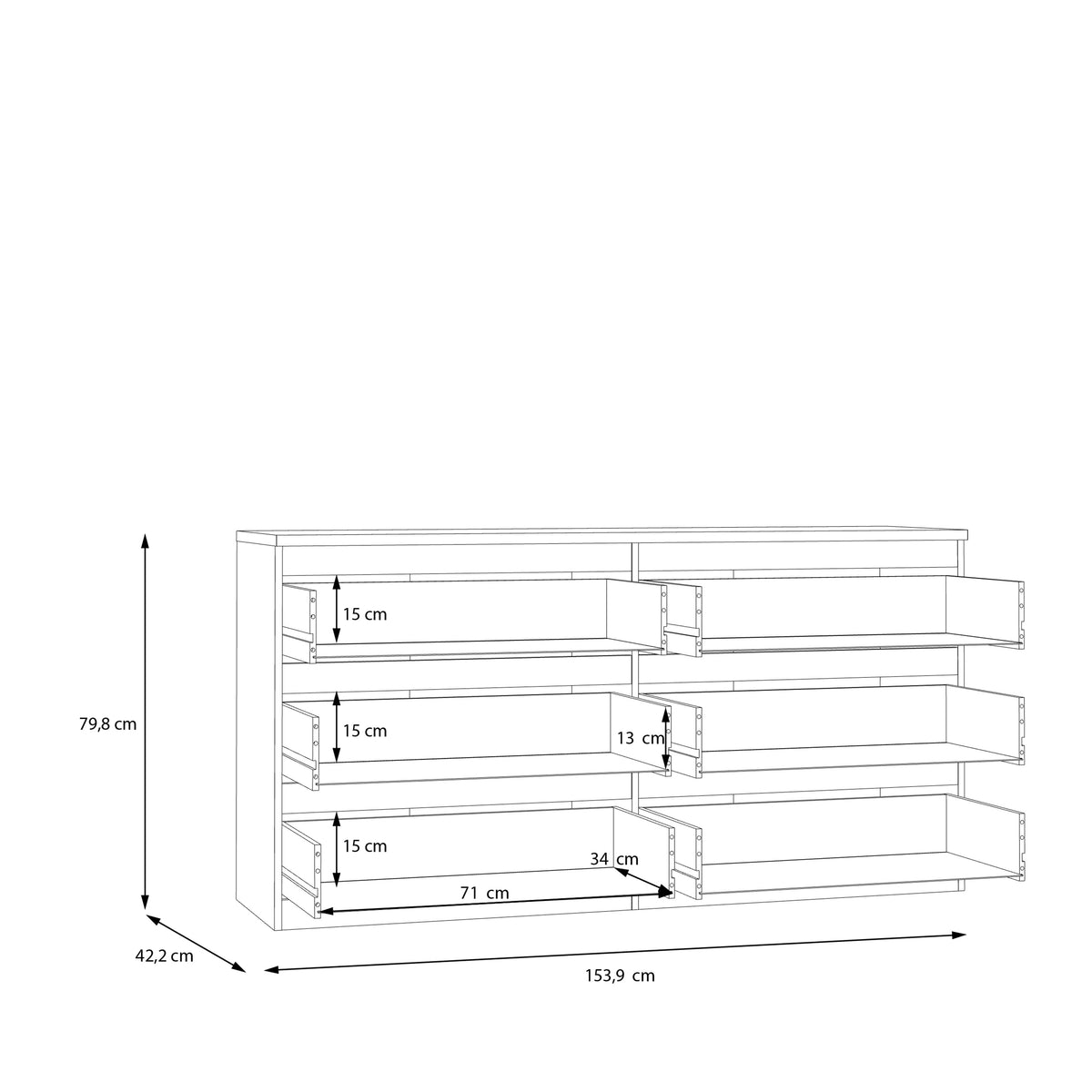 Edmore 6 Drawer Wide Chest in Sonoma Oak