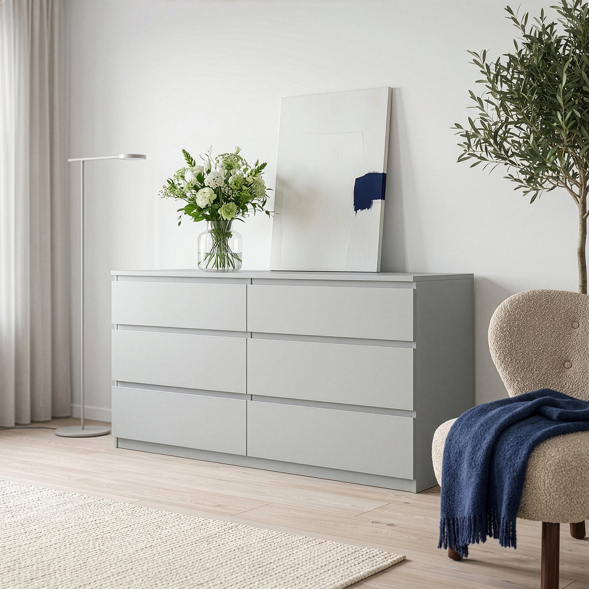 Edmore 6 Drawer Wide Chest in Light Grey