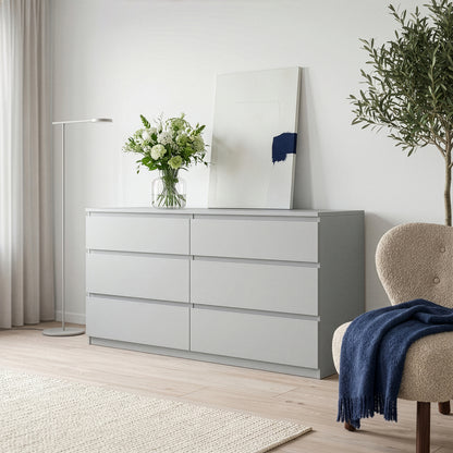 Edmore 6 Drawer Wide Chest in Light Grey