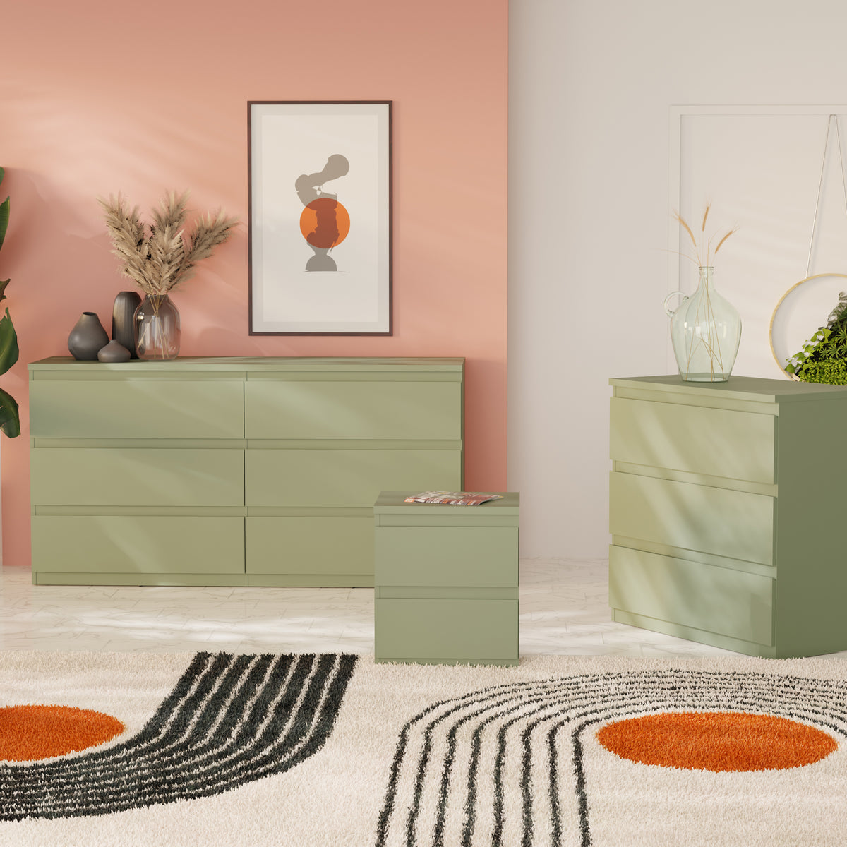 Edmore 6 Drawer Wide Chest in Sage Green
