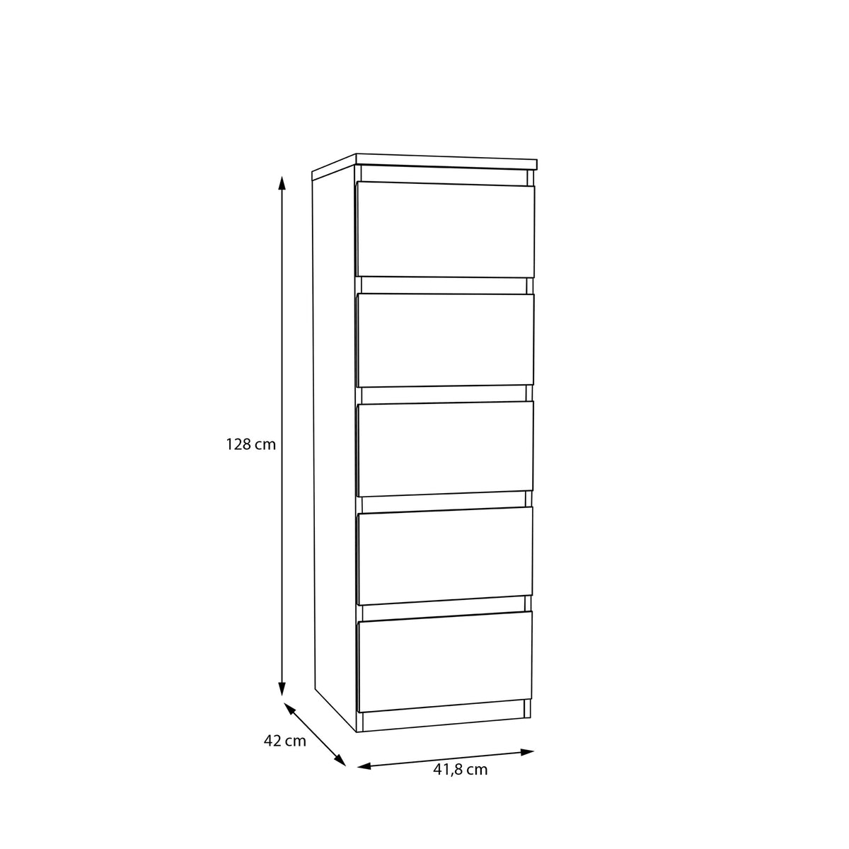 Edmore 5 Drawer Tall Narrow Chest in White
