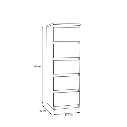 Edmore 5 Drawer Tall Narrow Chest in White