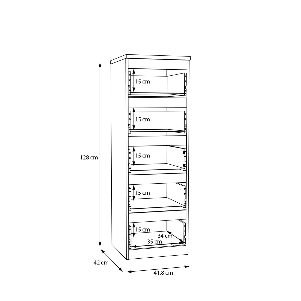 Edmore 5 Drawer Tall Narrow Chest in Mauvella Oak