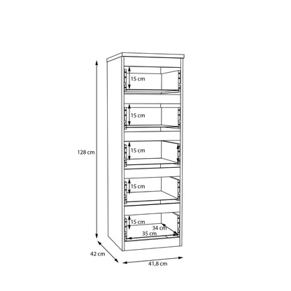 Edmore 5 Drawer Tall Narrow Chest in Mauvella Oak