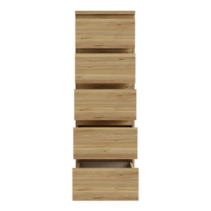Edmore 5 Drawer Tall Narrow Chest in Mauvella Oak