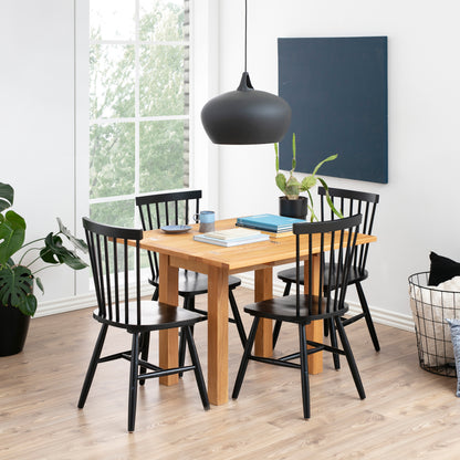 Kenley Extending Dining Table in Oak Set 4 Black Chairs