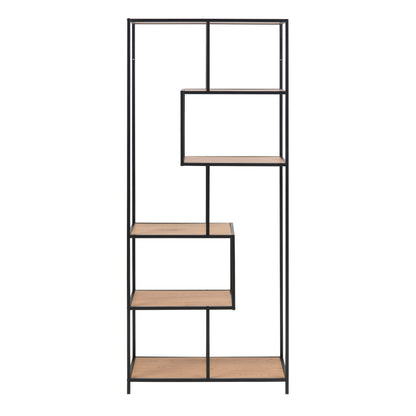 Seaford Tall Black Metal Bookcase with 5 Oak Shelves