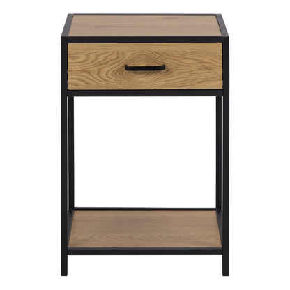 Seaford Bedside Table with 1 Drawer in Black & Oak