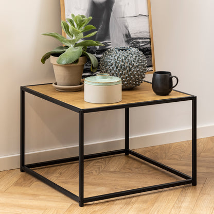 Seaford Black Metal Coffee Table with Oak Top