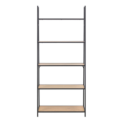 Seaford Black Metal Ladder Bookcase with 5 Oak Shelves