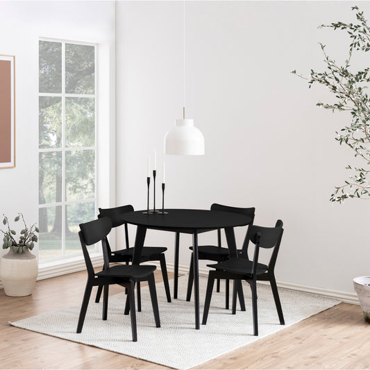 Roxby Round Dining Table in Black Set 4 Black Chairs