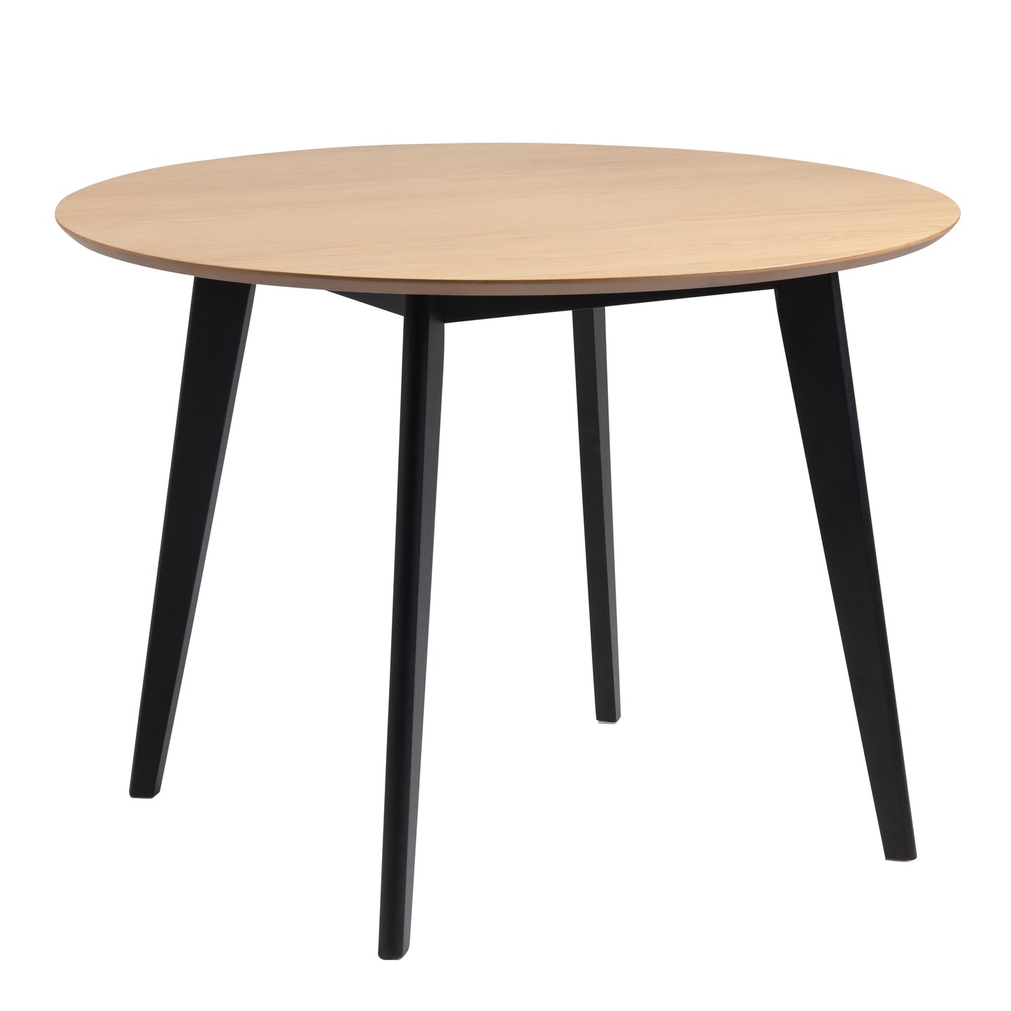 Roxby Round Dining Table in Oak & Black Set 4 Black and Oak Chairs