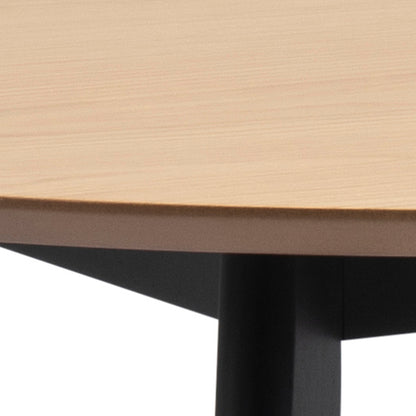 Roxby Round Dining Table in Oak & Black Set 4 Black and Oak Chairs
