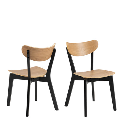 Roxby Round Dining Table in Oak & Black Set 4 Black and Oak Chairs