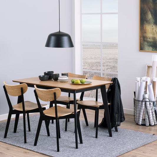 Roxby Dining Table in Oak & Black Set 4 Black and Oak Chairs